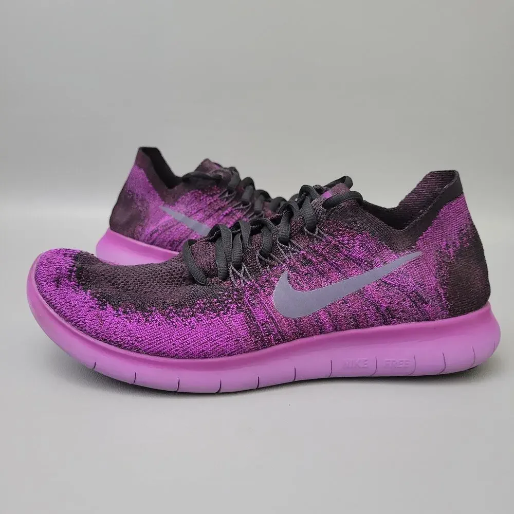 Rare Nike Womens Free RN Flyknit Size 9 Purple Black Athletic Running Shoe